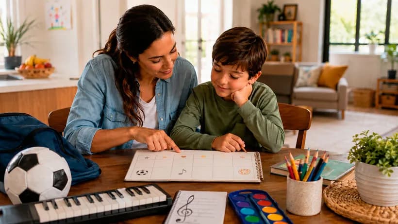 Imagen de un niño estudiando en casa